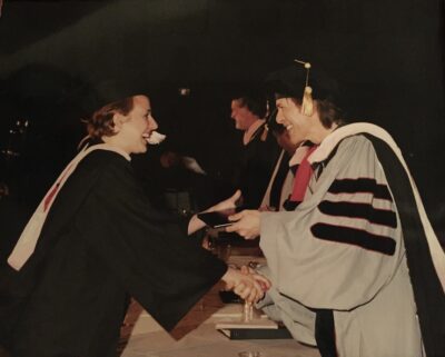 David Bowie handing Sarah Gromko her diploma from Berklee College of Music